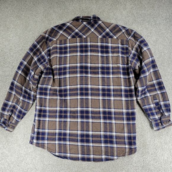 VTG Outdoor Exchange Flannel Shacket M Brown Blue Plaid Buttons Quilt Lined 90s - Picture 4 of 11